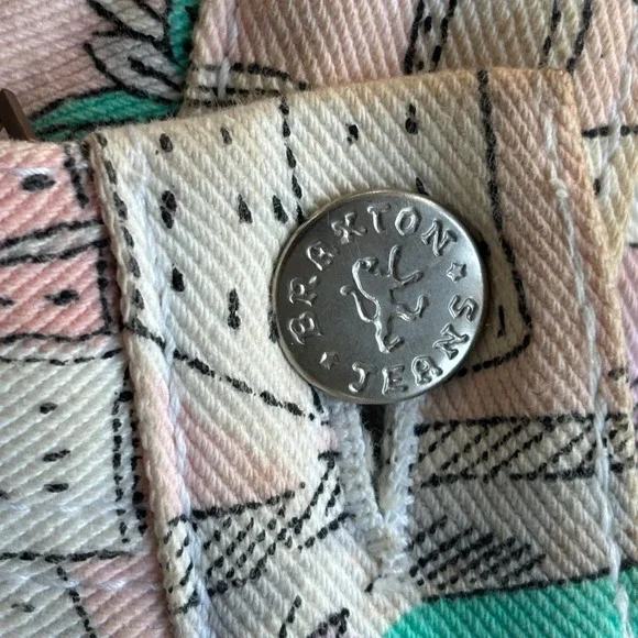 Braxton Jeans Women 11 Pink Tropical Palm Tree Print Beach Retro Stretch - Picture 4 of 13